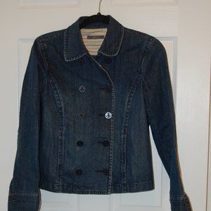 LIZ CLAIRBORNE Short Blue Denim Pea Coat Jacket W/ Anchor Buttons  SIze 8